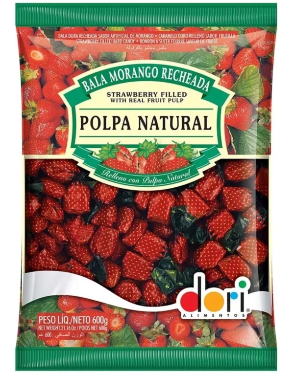 Bala Recheada Morango Polpa Natural - Dori - Pcte 600g